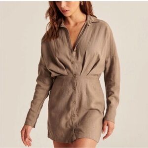 Abercrombie & Fitch Long Sleeve Dress in Taupe